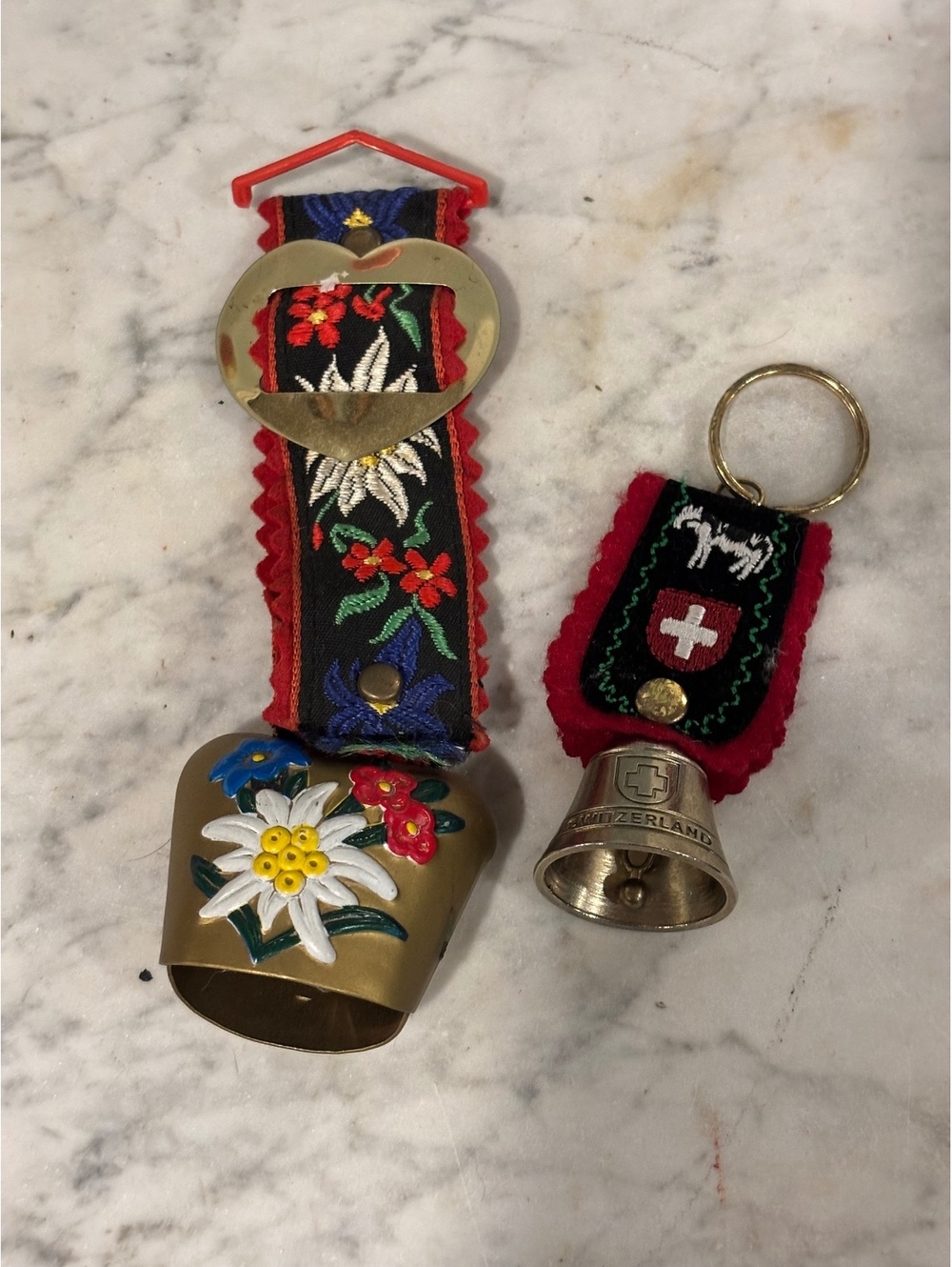 Pair of Vintage Swiss Cowbell Souvenir • Hand-Painted Alpine Bell